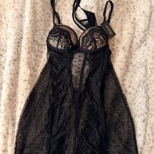 Elegant Black Lace push up Nightgown